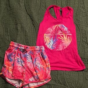 Girls Vibrant Pink Tropical Tank and Shorts Set